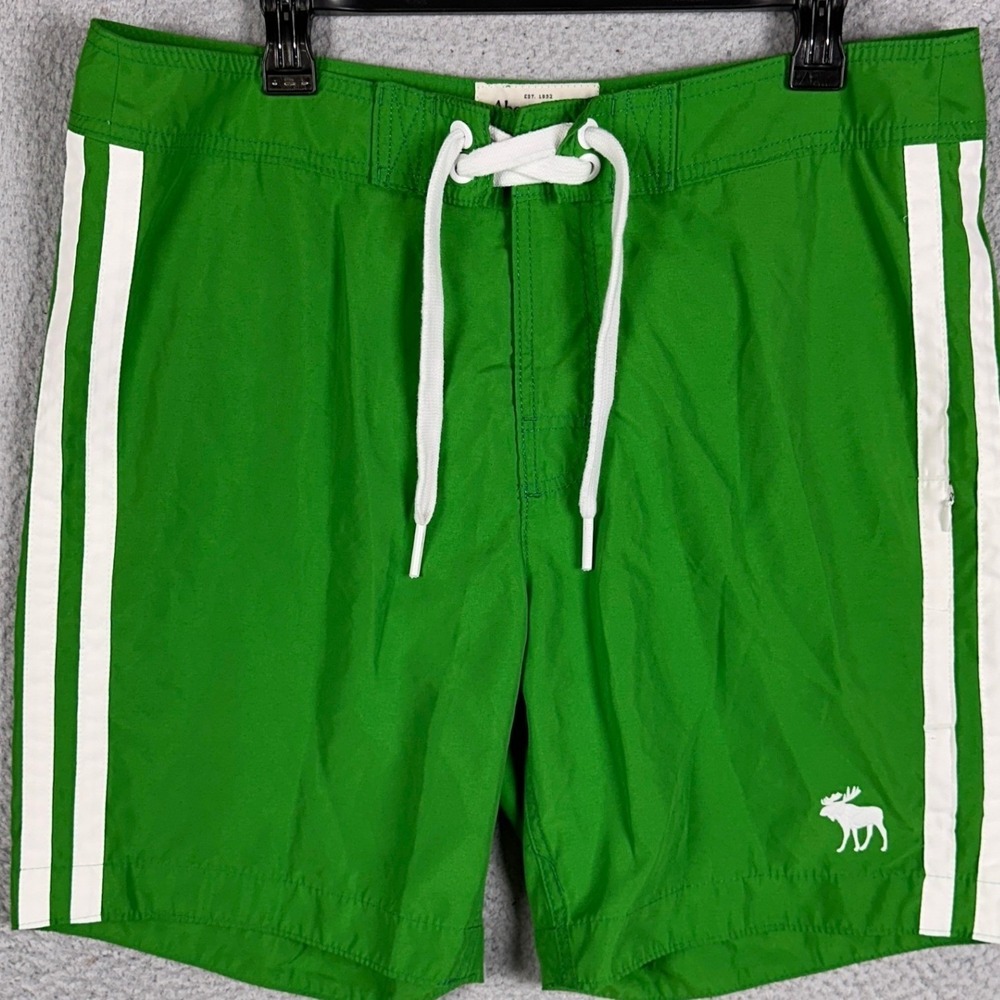 Abercrombie‎ Fitch Swim Trunks Mens XL Green Stripes Y2K Mesh Lined Board Shorts